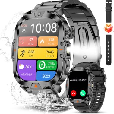 Smart Watch for Men Women Answer/Make Call, 1.85" HD Fitness Tracker with 24/7 Heart Rate & Sleep Monitor, 110+ Sports Modes, IP68 Waterproof Smartwatch, Long Battery Life for Android iOS, Black