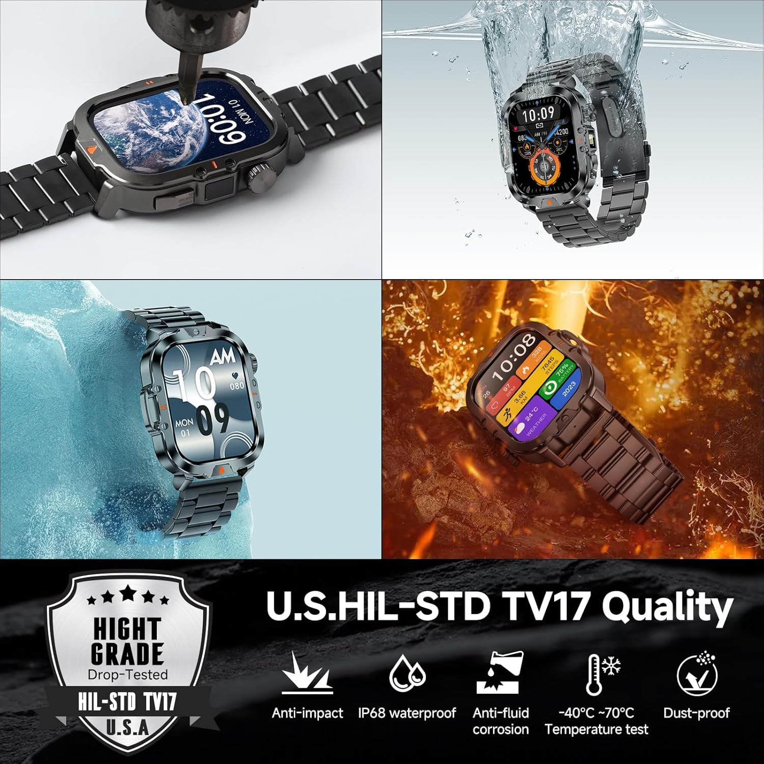 Smart Watch for Men Women Answer/Make Call, 1.85" HD Fitness Tracker with 24/7 Heart Rate & Sleep Monitor, 110+ Sports Modes, IP68 Waterproof Smartwatch, Long Battery Life for Android iOS, Black - Image 2