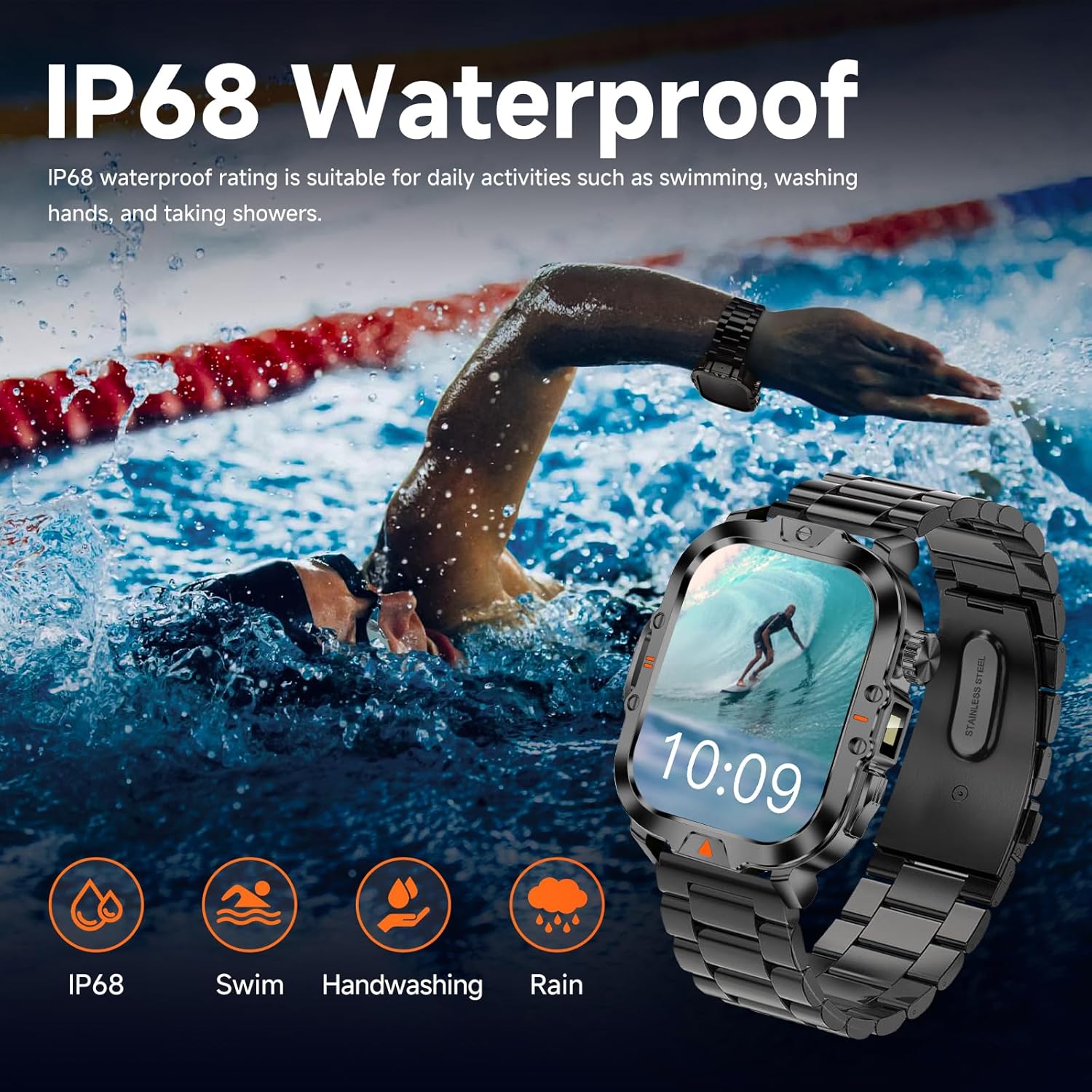 Smart Watch for Men Women Answer/Make Call, 1.85" HD Fitness Tracker with 24/7 Heart Rate & Sleep Monitor, 110+ Sports Modes, IP68 Waterproof Smartwatch, Long Battery Life for Android iOS, Black - Image 3